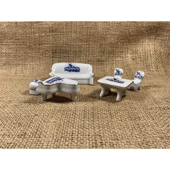 Porcelain Dollhouse Furniture 6 Piece Miniature Vintage Japan Windmill Scene - Picture 2 of 10